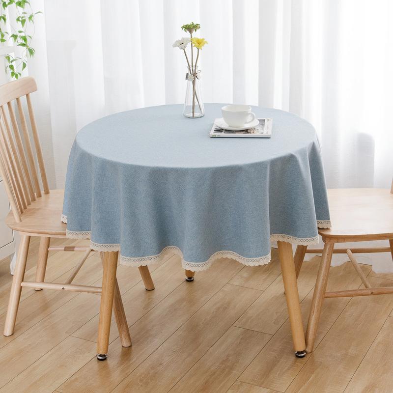 Round Faux Linen Tablecloth With Lace Trim Waterproof Oil And Stain Resistant For Banquets And Parties