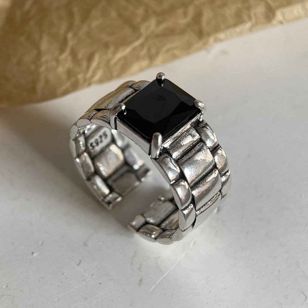 925 Sterling Silver Rings for Women Couple Minimalist Handmade Simple Retro Black Heart Ring Party Jewelry Gift Prevent Allergy