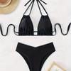 2024 Sexy Black Deep V Backless Strappy Push-up Bikini for Women