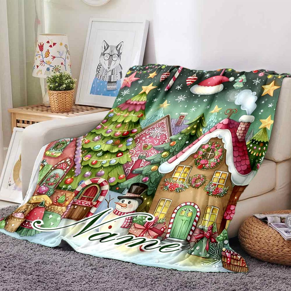 Custom Name Christmas Street Theme Printed Blanket - Perfect for Couch, Bed, Travel & Outdoor Use | Machine Washable, Cozy & Durable.