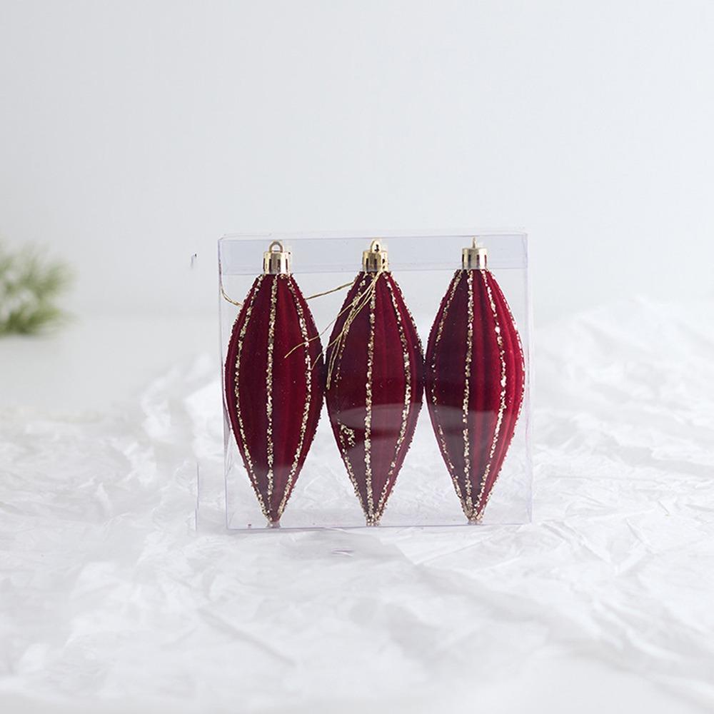 Glitter Flocked Christmas Balls Pendant Wine Red Merry Christmas Decor  Home New Year Decor