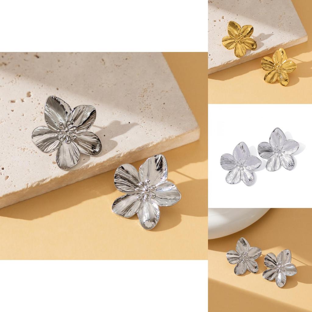 Elegant Vintage Gold Alloy Floral Design Earrings For Women With Geometric Shapes