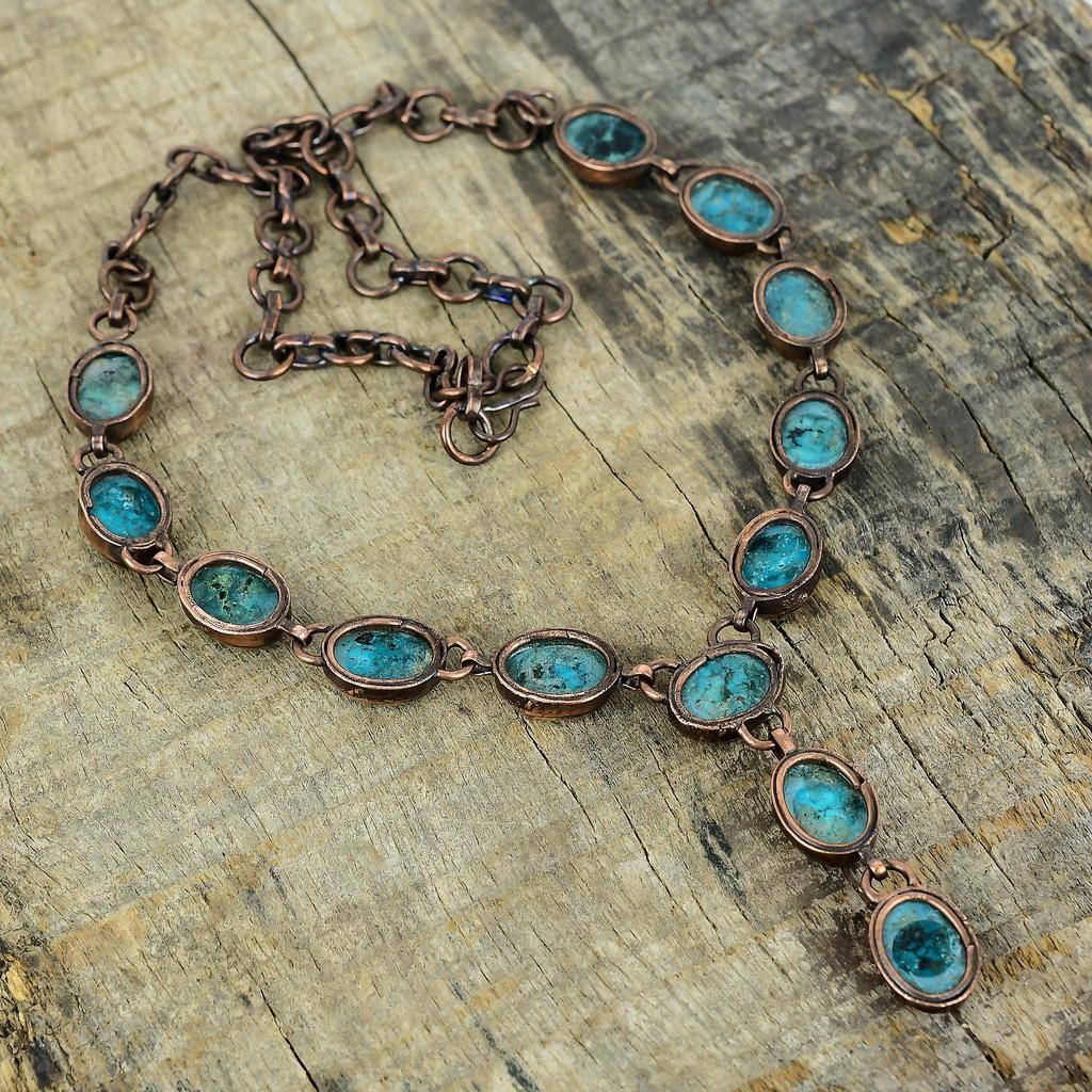 Tibetan turquoise necklace electroformed copper necklace adjustable chain necklace handmade electroformed jewelry gemstone necklace for gift