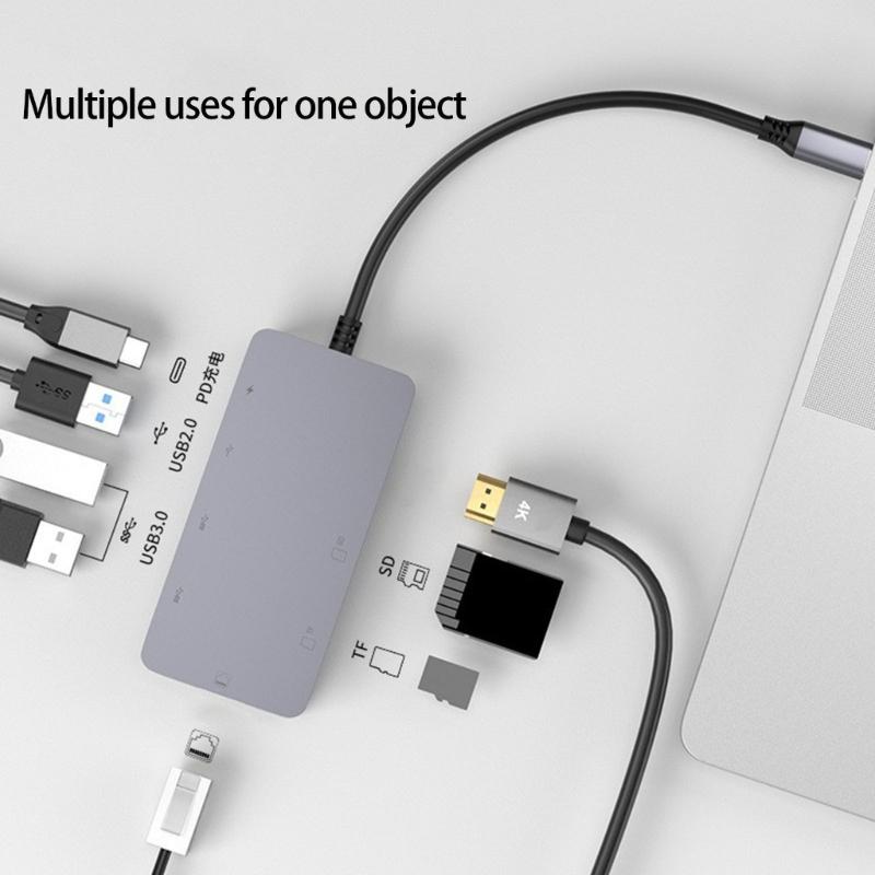 Fast Speed USB C Docking Station with HDTV 8K Support USB3.0 Port Gigabit Ethernet PD100W Fast Charging Card Reader