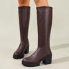Autumn And Winter New Round Head Thick Sole Retro Heightening Mid-Calf Boots With Velvet Warm And Comfortable Fashion Show Boots