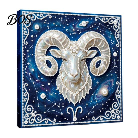 Faux Pearl Painting Crafts DIY Kit, 12 Constellation Rhinestone Art Set for Handmade Kit Adults Beginners, Wooden Frame Fake Wall Decoration Beginners