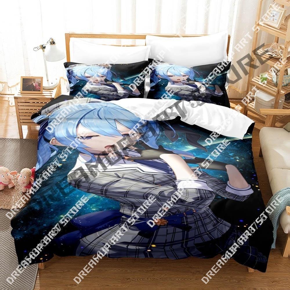 3D Print Hoshimachi Suisei Bedding Set Single Twin Full Queen King Size Bed Set Aldult Kid Bedroom Duvetcover Sets 3D Anime Bed