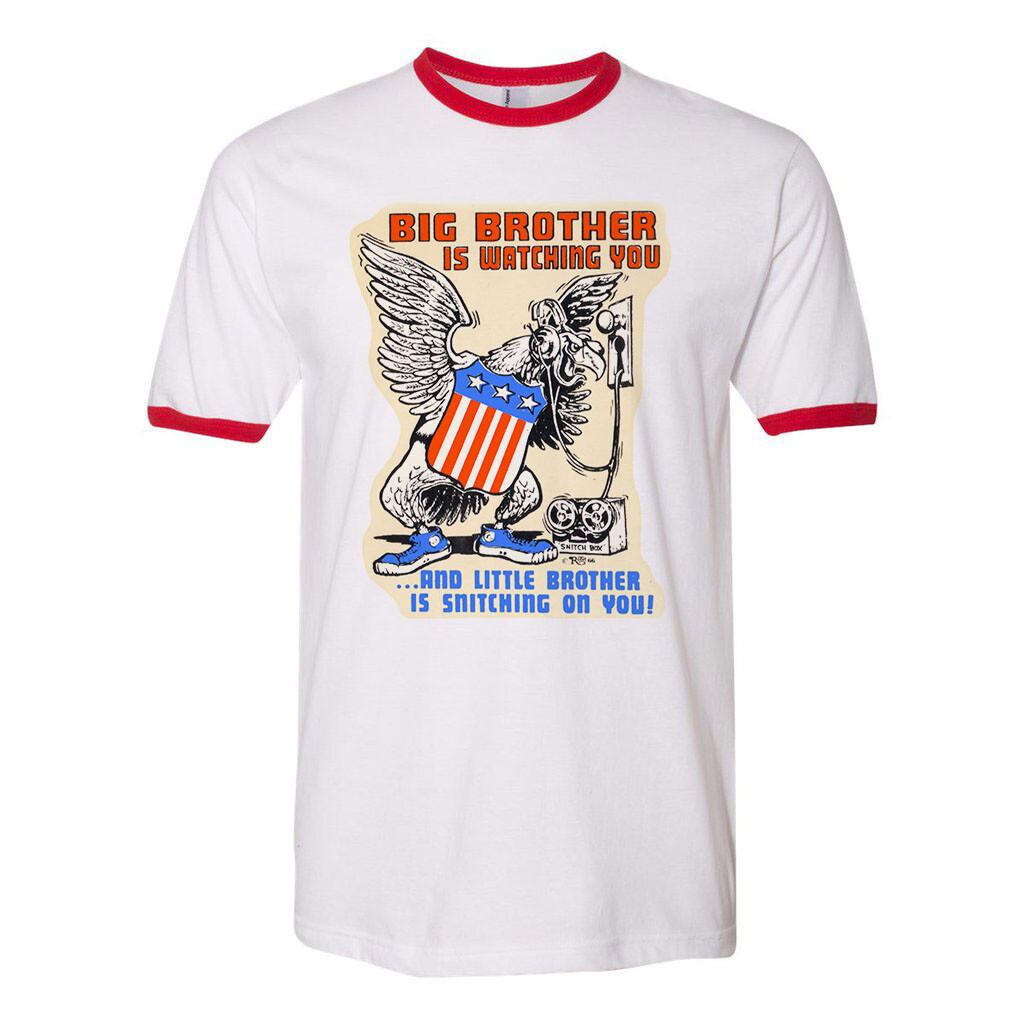Unisex Tee T-shirt Vtg Art 60 s Big Brother Watching Little Brother Snitching XL