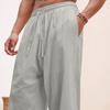 European and American Men's Linen Straight Loose Pants Solid Color Casual Lace-up Wide-leg Beach Pants