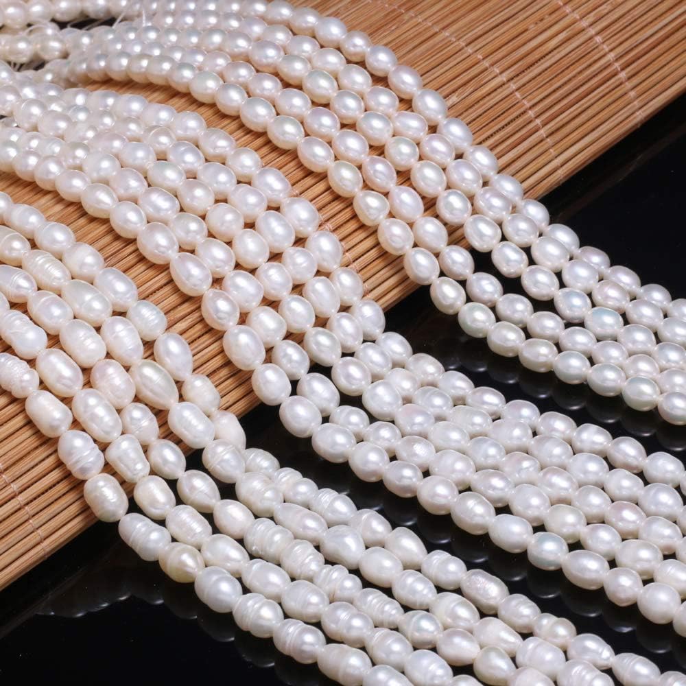 Natural Pearl Beads Natural Oval Freshwater Cultured White Pearl Loose Beads Quality Level AAA for Jewelry Making Charms Necklace As Gift 5-6 Mm 14.2