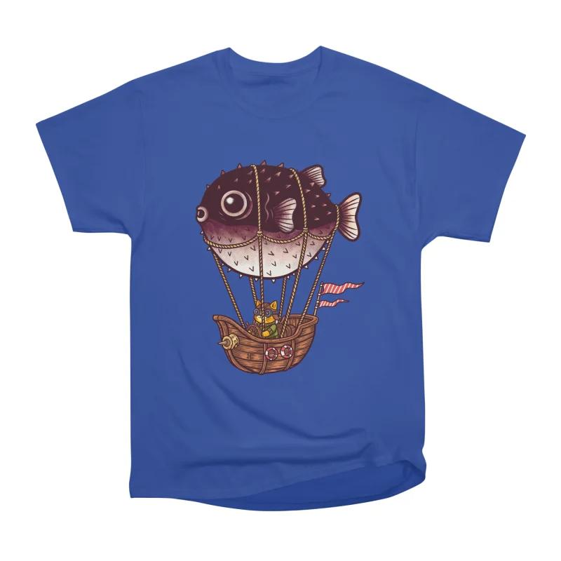 

Men Casual Shirts Short Sleeves AIR BALLOON FISH Tees Oversized T-shirts S синий