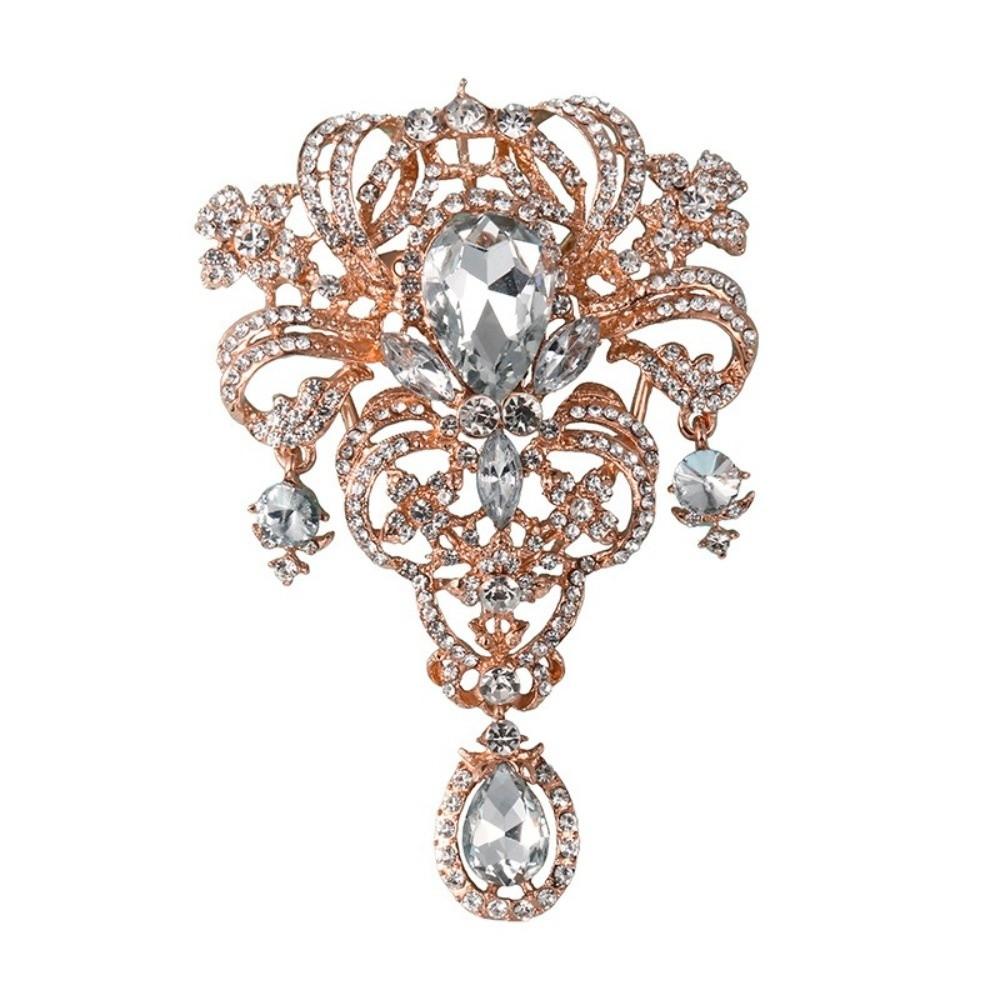 Elegant Shining Crystal Brooch Alloy Decorative Rhinestone Lapel Pin Gold Silver Retro Style Ladies Brooch Women's Fashion