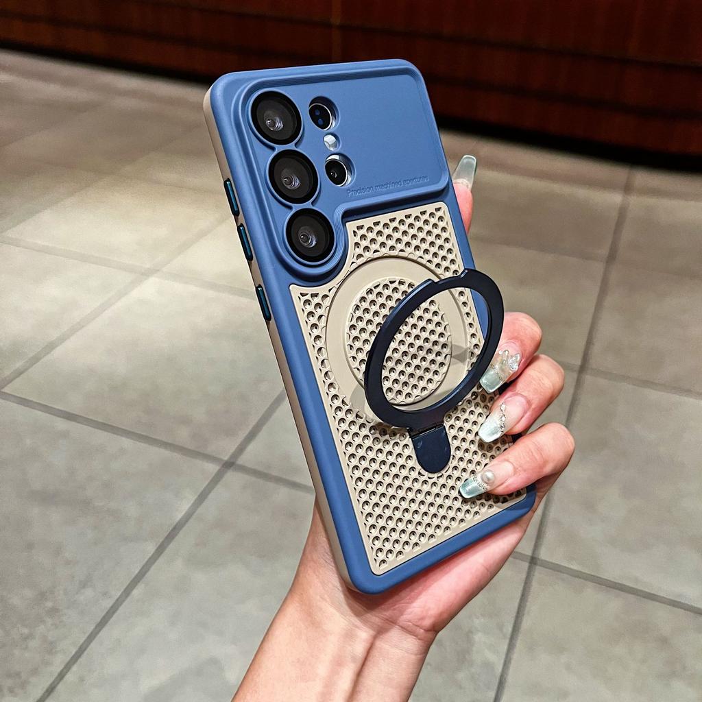 Applicable To Samsung S26Ultra Mobile Phone Case, Armor, Fine Hole Mesh Bracket S26 Magnetic Charging S25U Protective Case