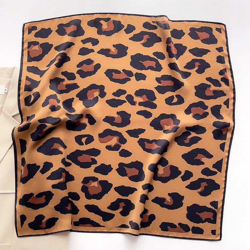 Scarf 70 Cm Leopard Print Scarf for Women Imitation Silk Scarf Fashionable & Versatile Head Wear Clothing Neckerchief