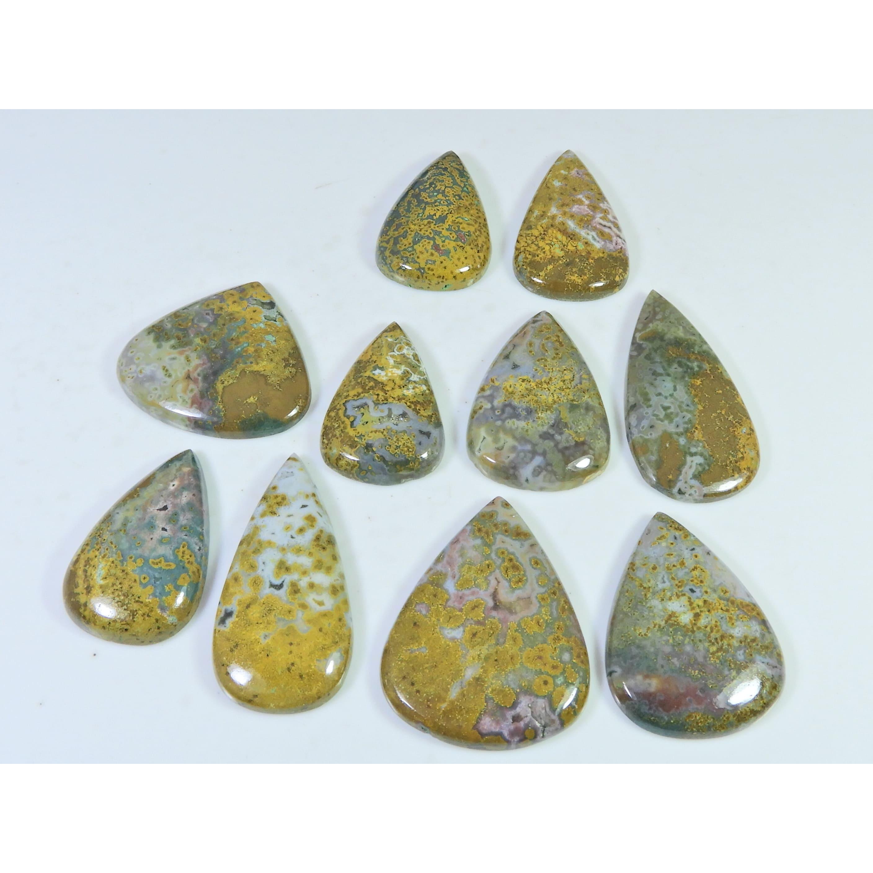 229 Карат. Натуральный Океанический Яшма Грушевидный Кабошон Россыпью Драгоценный Камень 10 Шт. Партия 27-34 ММ C-1415
