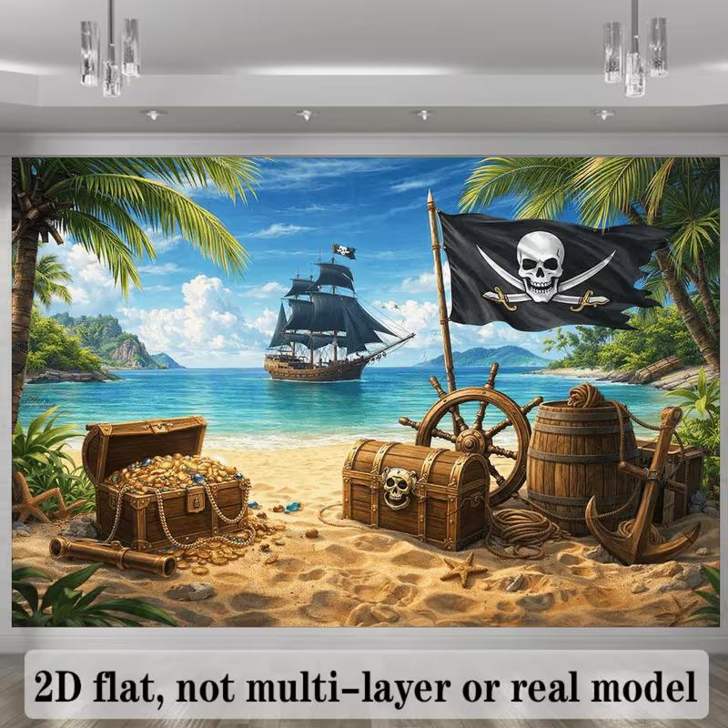 Fondo de Tesoro Pirata, Tela de Fondo de Playa Caribeña, Decoración de Fiesta