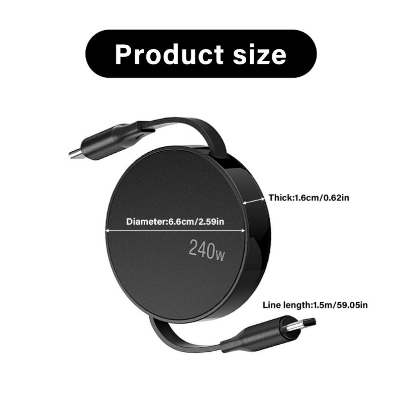 USB Type C Retractable Charging Cable 240W Fast Speed Data Sync Wire Power Cord with Wide Compatibility