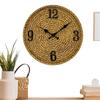 Farmhouse Wall Clock 12-Inch Imitation Rattan Farmhouse Clock Vintage Living Room Wall Clock Battery Operated Outdoor Wall Clock
