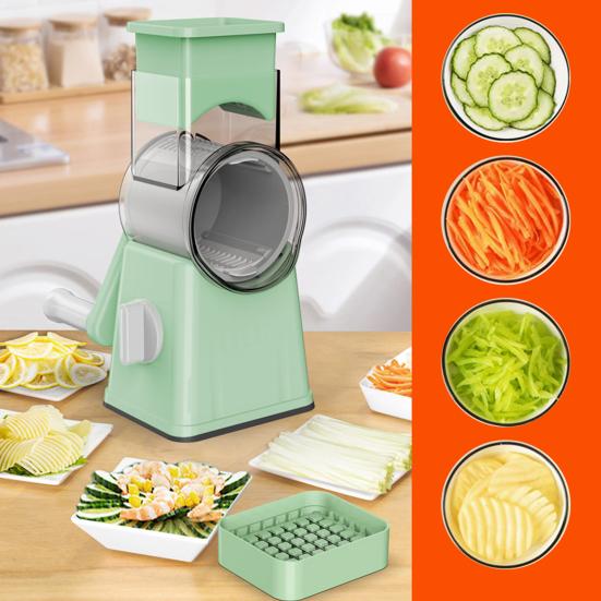 6-in-1 Rotary Vegetable Cutter Handheld Food Chopper with Stainless Steel Blades Kitchen Gadget for Grating Slicing Dicing