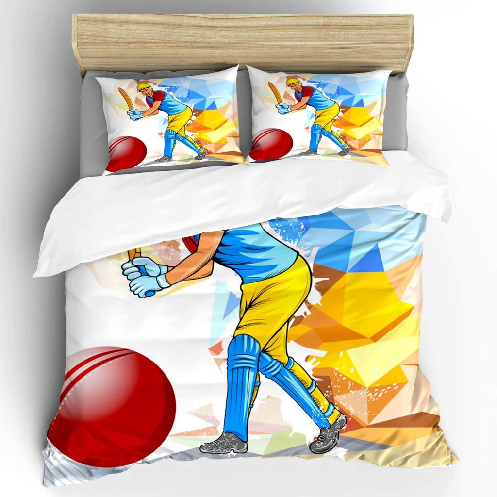 Cricket Duvet Cover Set Abstract Sports Pattern Bedding Set Microfiber Player Playing Game Of Cricket Double Queen Quilt Cover