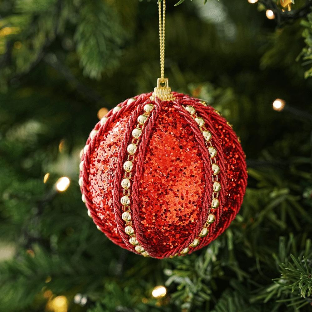 Foam Christmas Ornament Ribbed Wave Texture Powder Coated Ball Xmas Bauble Pearl Embellished Tree Hanging Decor