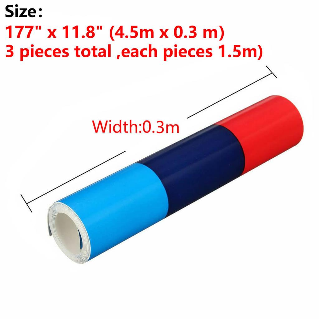 MLKQ6 Car Sticker M Color Stripes Rally Side Hood Racing Motorsport Vinyl Decal Sticker Strip Bumper Engine Cover For BMW 117"/4.5m