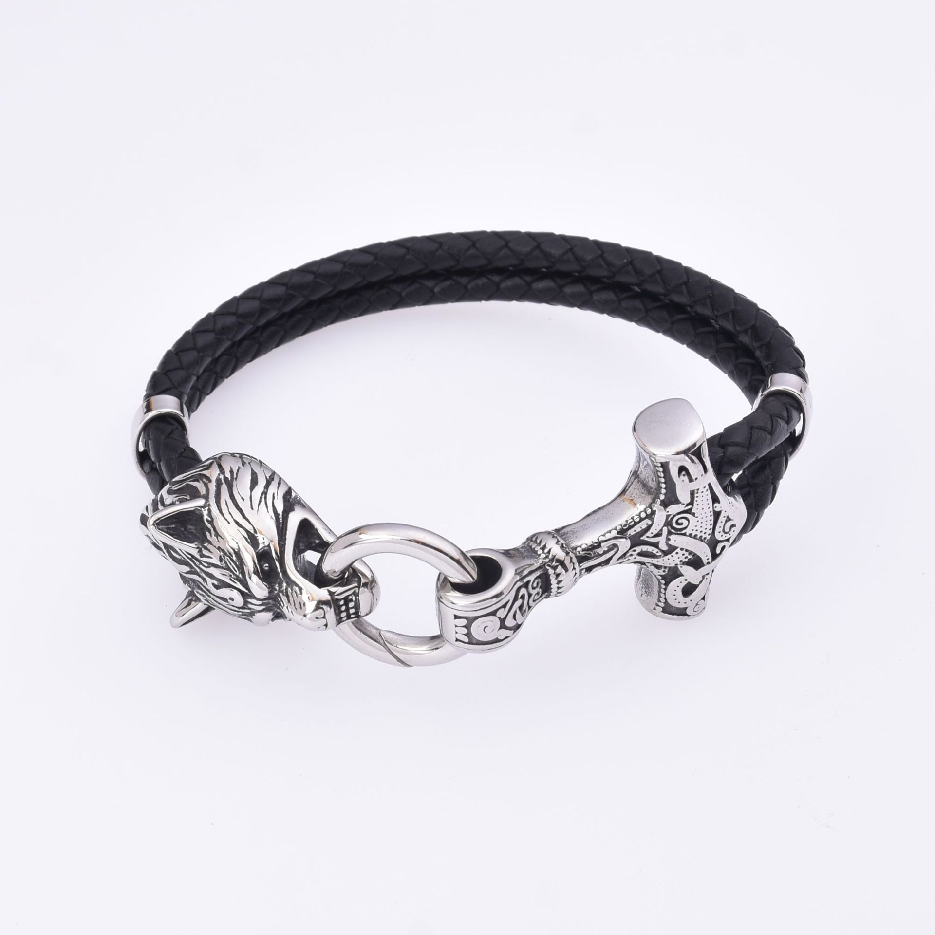 

Мужской властный браслет с головой волка из нержавеющей стали, кожаный браслет с молотком Тора викинга, электронная коммерция, специально для мужчин, ювелирные изделия 19CM