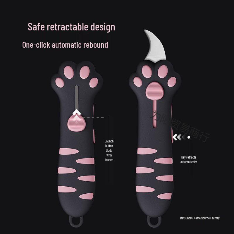 Mini Cuchillo Desempaquetador Portátil de Pata de Gato, Serie Rosa y Negra - Cuchillo de Bolsillo Utilitario, Abrecajas, Cuchillo Duradero para Estudiantes