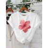 Women's White Pink Hibiscus Print T-Shirt Crew Neck Short Sleeve Knot Front Relaxed H-Line Fit Hawaiian Casual Beach Party Top