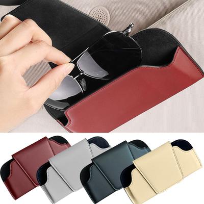 Car Sun Visor Glasses Case Auto Leather Glasses Holder Sunglasses Clip Card Ticket Holder Multi-Function Car Interior Storage