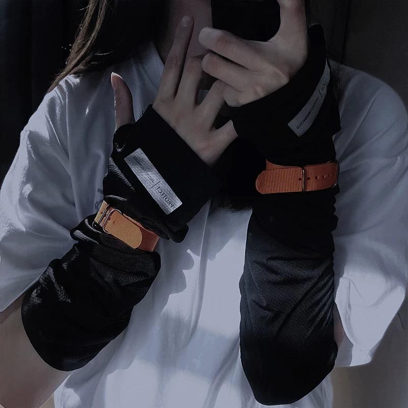 

2025 Spring Summer Hip Hop Punk Fingerless Long Gloves Women Multifunction Adjustable Webbing Buckle Goth Y2k Arm Sleeves One Size