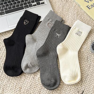 Socks Cotton Tube Socks Season Internet Celebrity Tide Embroidery Love Bow Cartoon Cotton Stacking Socks