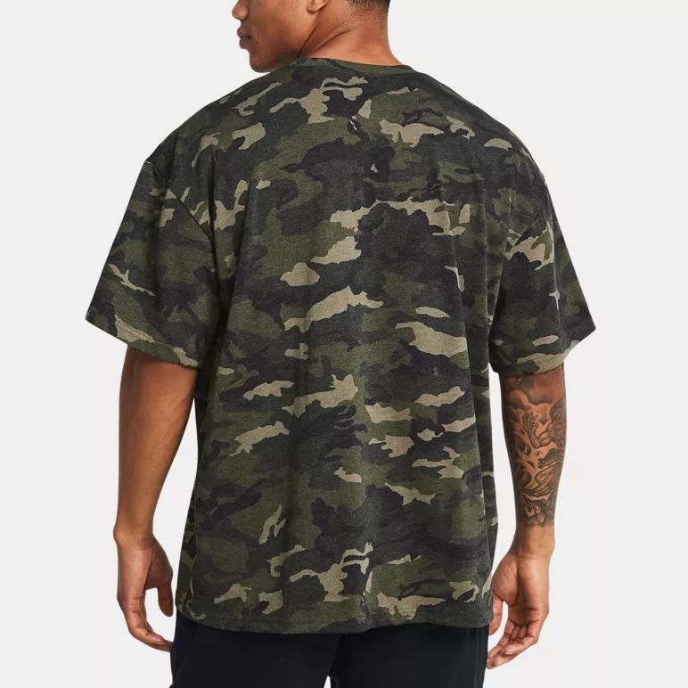 Under Armour Camouflage Ribbed Crew Neck Pullover Short Sleeve Drop Shoulder T-Shirt Men Tops Guard-Green 1382897-391