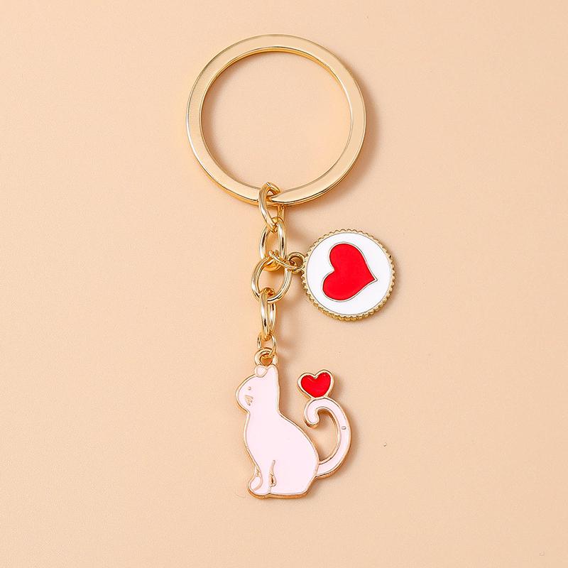 Lovely Enamel Cartoon Cat Keychain Animal Key Ring Pendants for Women Girls Handbag Decor DIY Jewelry Accessories Gifts