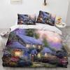 Set Biancheria da Letto Principessa dei Sogni Scenario PrimaverileFioriAlberoPittura a OlioCopripiuminoFedereSet Letto Retro Verde Romantico2 3 Pezzi