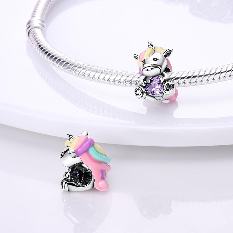 925 Sterling Silver Rainbow Sunflower Beads Animal Elephant Pendant Charms Fit Bracelet For Women