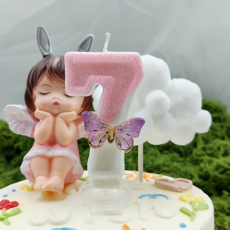 Creative Design Pink White Butterfly Number Candle Birthday Candle Cake Decoration Party Candle