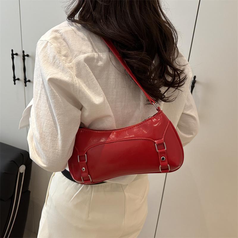 Solid color simple baguette bag women's 2025 new trendy fashion niche design shoulder bag versatile casual underarm bag