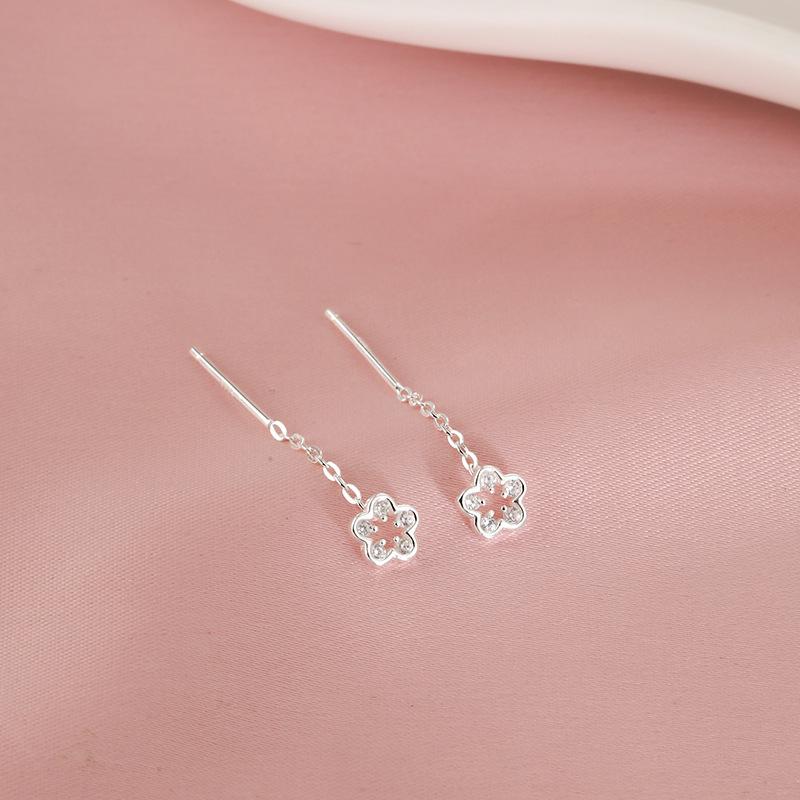 Zircon flower fringed earrings light luxury high-end earrings fashionable simple and versatile niche earrings women
