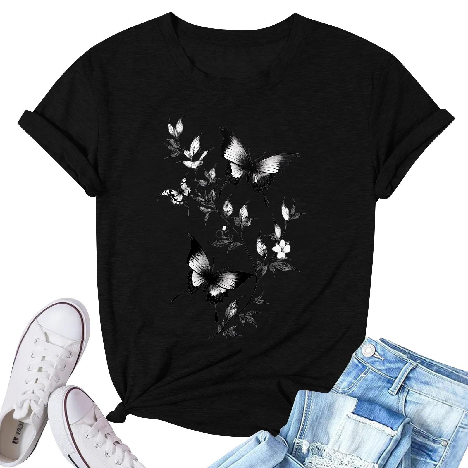 

Женская модная повседневная плиссированная футболка с коротким рукавом с принтом XXL чёрный