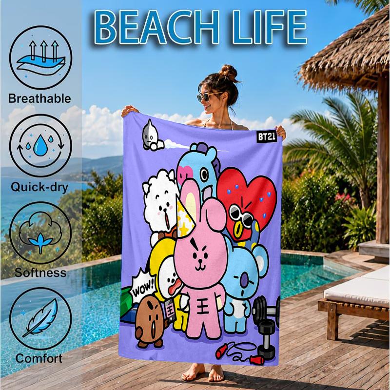 K-pop cartoon Friends Beach Towel, Microfiber Beach Towel, Perfect For Pool, Beach, Travel, Home Decor Beach Party Fan gifts