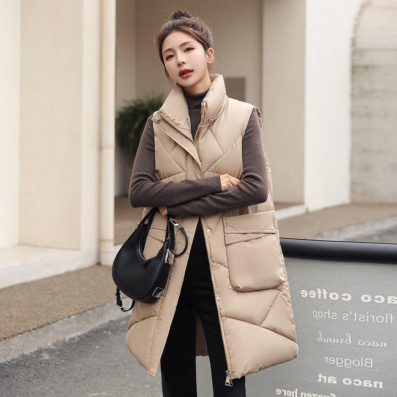 Women's Casual Long Down Cotton Vest Windproof Parka Hooded Overcoat Cold Warm Waistcoat
