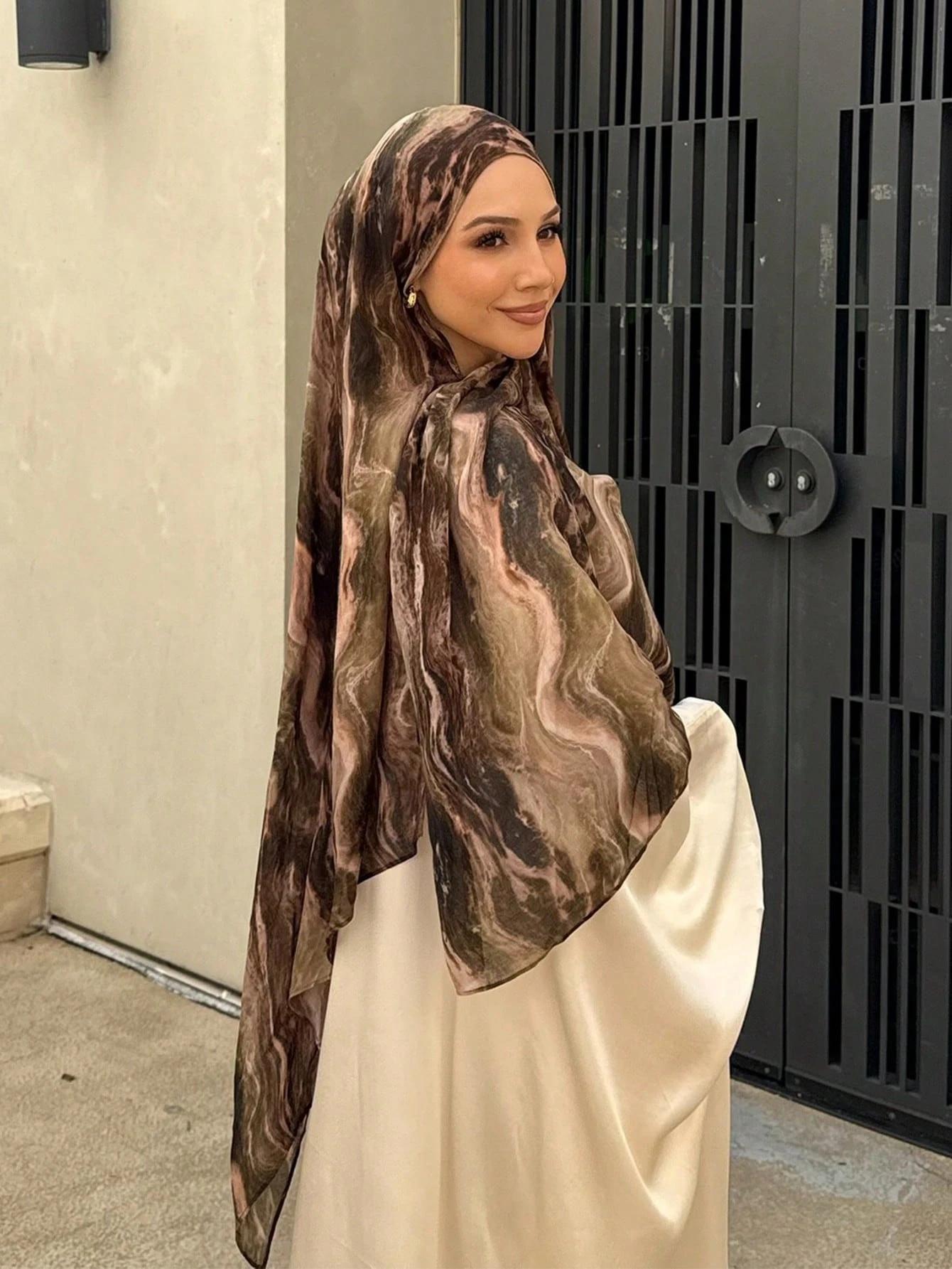 

Дизайнерские принтованные хиджабы Премиум Акварель Женский головной платок Мягкий шарф Шаль Подходит для повседневной носки Аксессуары для абайи Женская вуаль