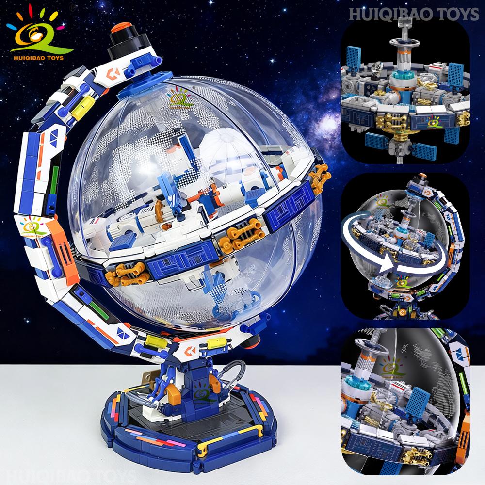 DIY Space Station Transparent Globe Astronomy Model Construction Blocks Technology Bricks Ornament Playthings designed for Adult Present