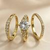 Luxury Crystal Round Stone Engagement Ring Sets for Women Vintage Gold Color White Zircon Wedding Jewelry Bridal Gifts
