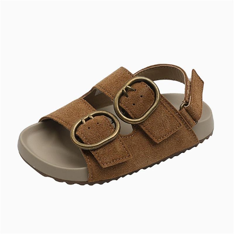 New Summer Kids Sandals For Girls Leather Metal Buckle Soft Sole Non-slip Fashion Toddler Boys Beach Sandals