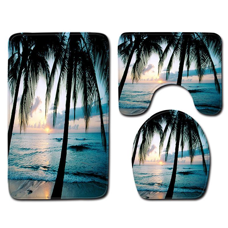 Beach Coconut Ocean View Printed Toilet Carpet Bathroom Decorative Absorbent Floor Mat