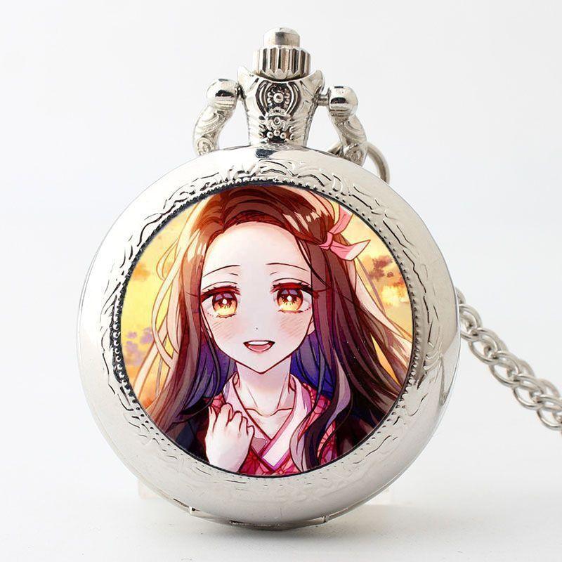 Demon Slayer Peripherals Kamado Tanjirou Pocket Watch Watch Cartoon Necklace Student Simple Anime Creative Holiday Gift