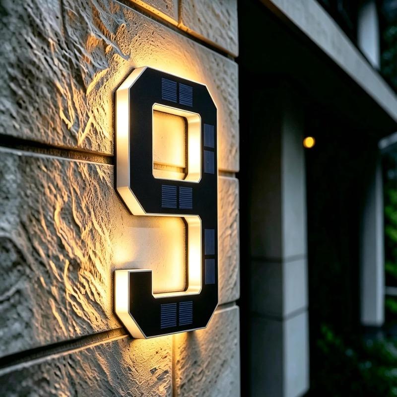 LED Solar House Number Light, Waterproof Light‑Sensor Address Plate for Home Entrance Yard Wall Fence Gate Outdoor Household Decoration
