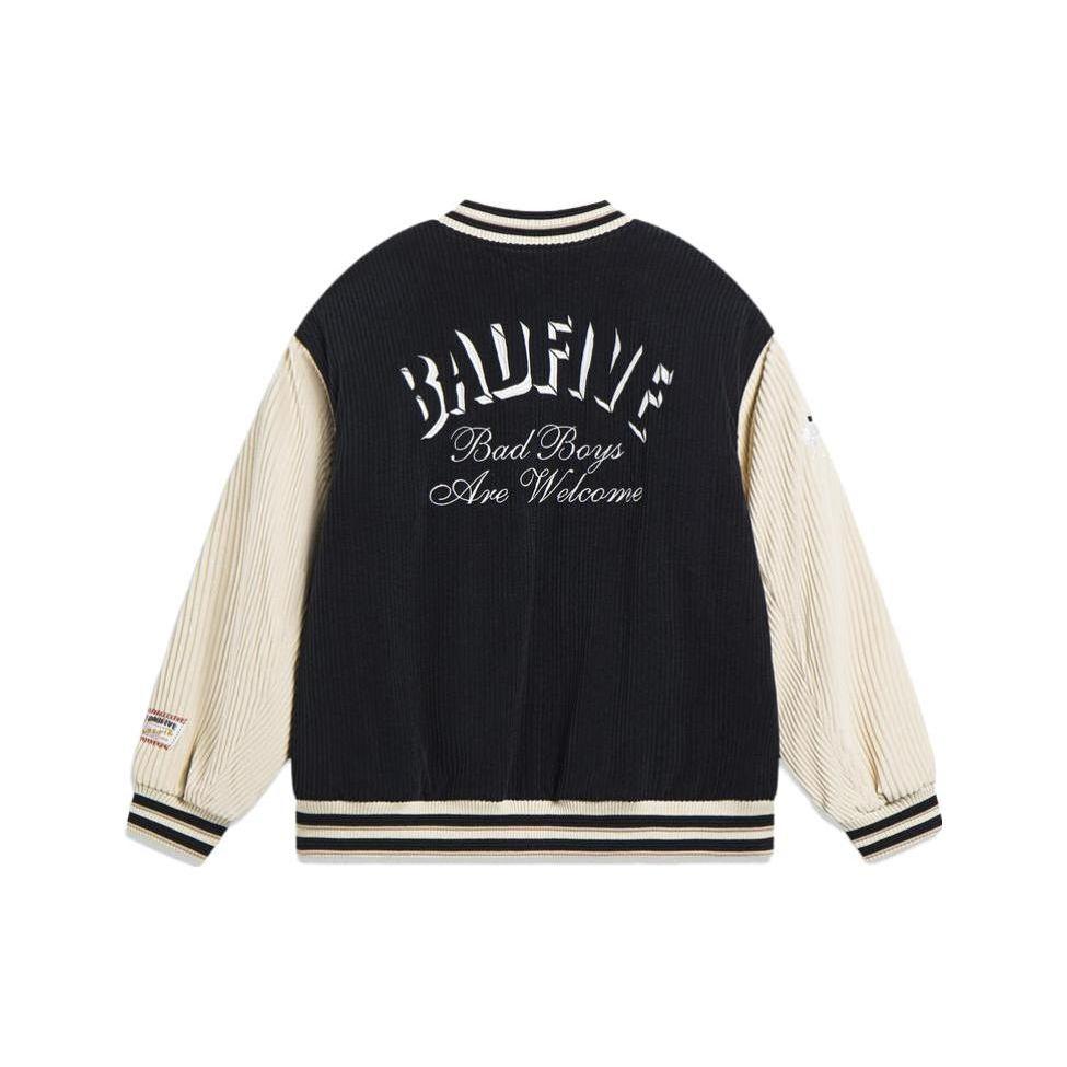 Li Ning Badfive Letter Print Knitted Baseball Jacket Men Jackets Black Fog-Khaki AFMT015-2